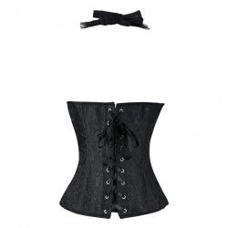 Corset negro brocado atado al cuello