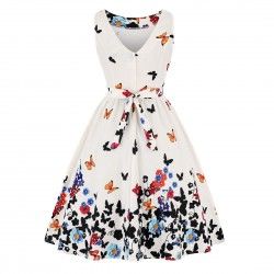 Vestido vintage blanco con estampado mariposas
