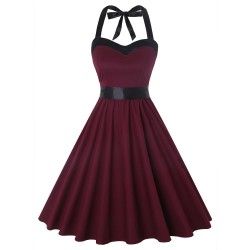 Burgundy neck-tied vintage dress