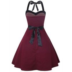 Burgundy neck-tied vintage dress