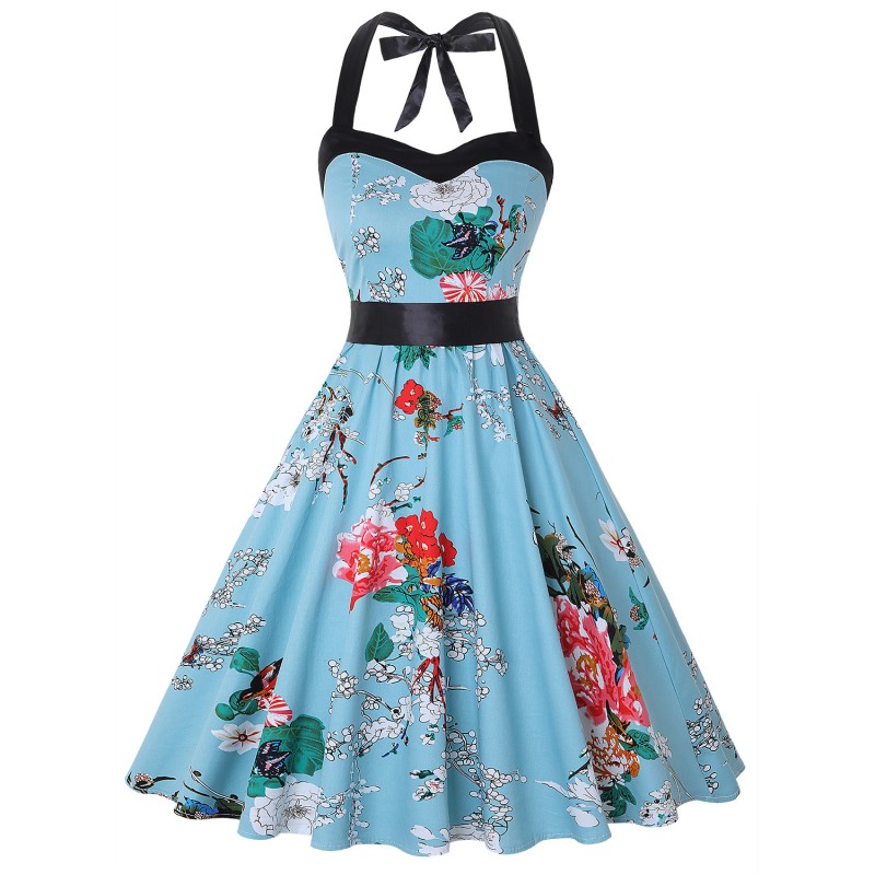 Vestido vintage aguamarina estampado