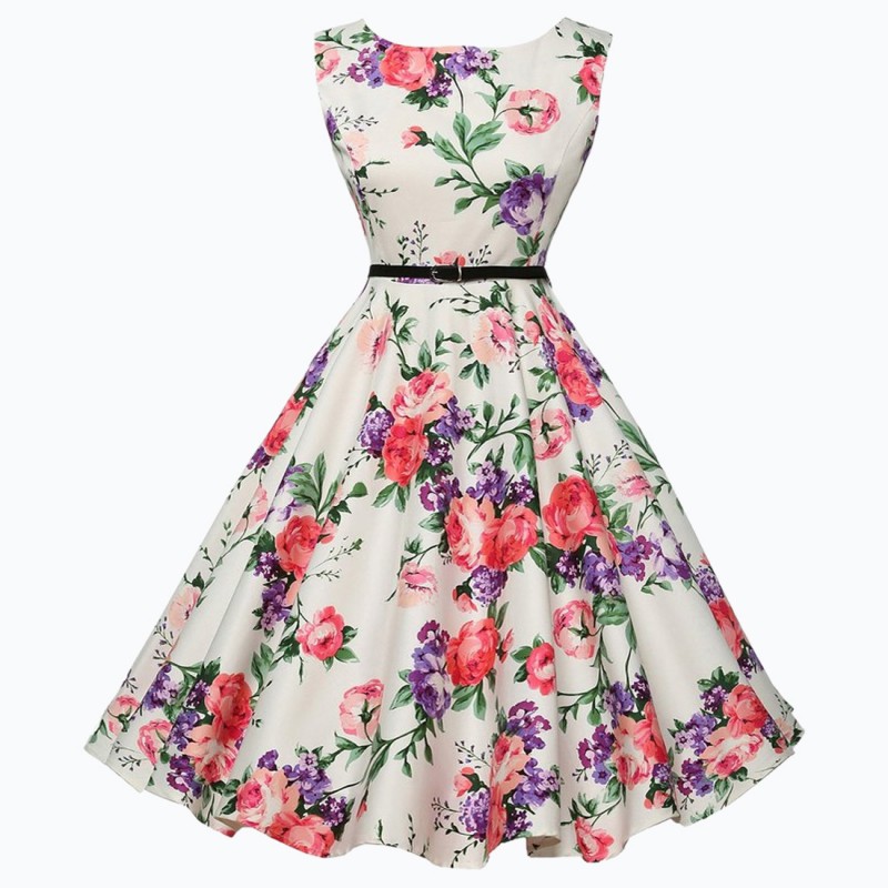 Vestido vintage blanco con estampado floral