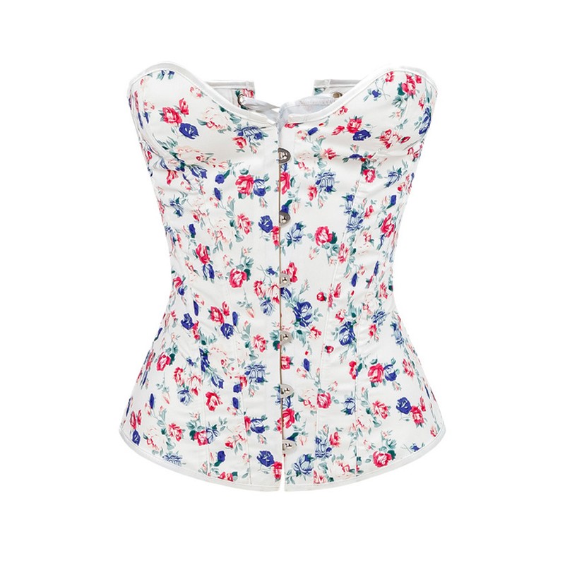 Corset blanco con flores burdeos y azules