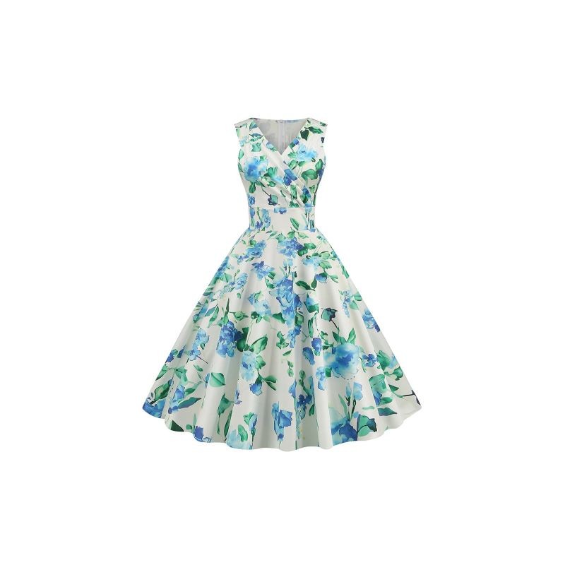 White vintage dress with blue flower print
