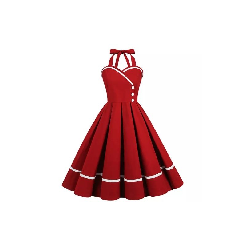 Vestido vintage rojo atado al cuello