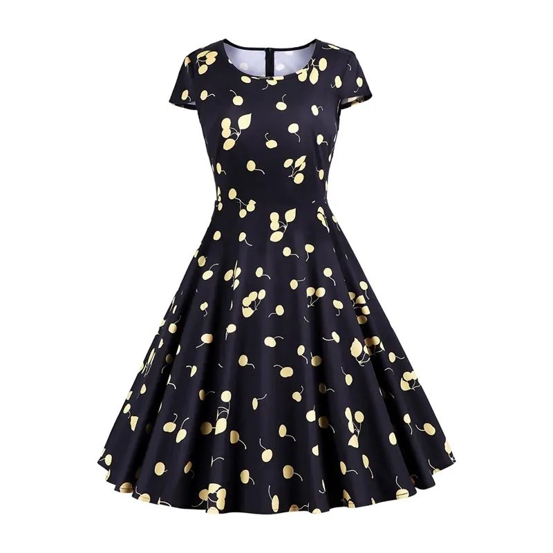 Black vintage dress with yellow cherry print
