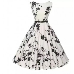 Vestido vintage blanco con flores negras