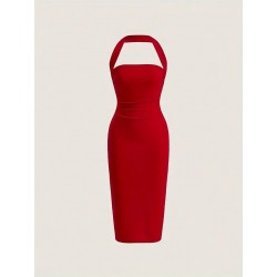 Vestido vintage rojo cuello halter