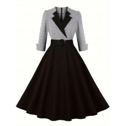 Vestido vintage negro con cuadros vichy