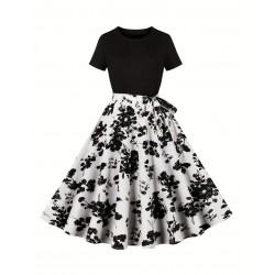 Vestido vintage combinado en blanco y negro