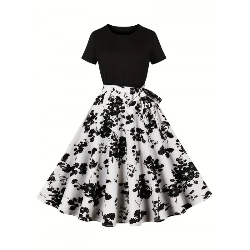 Vestido vintage combinado en blanco y negro