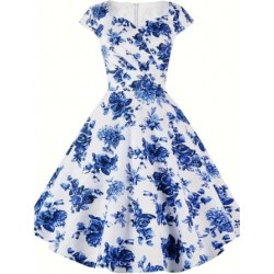 Vestido vintage blanco con flores azules