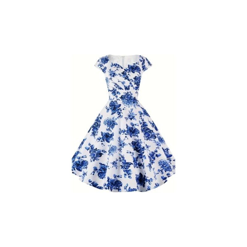 Vestido vintage blanco con flores azules