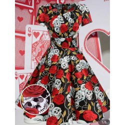 Vestido vintage negro estampado rosas y calaveras