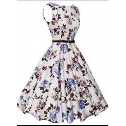 Vestido vintage blanco con estampado flores multicolor