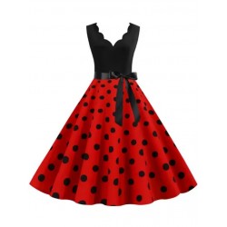 Vestido vintage combinado negro y rojo con lunares
