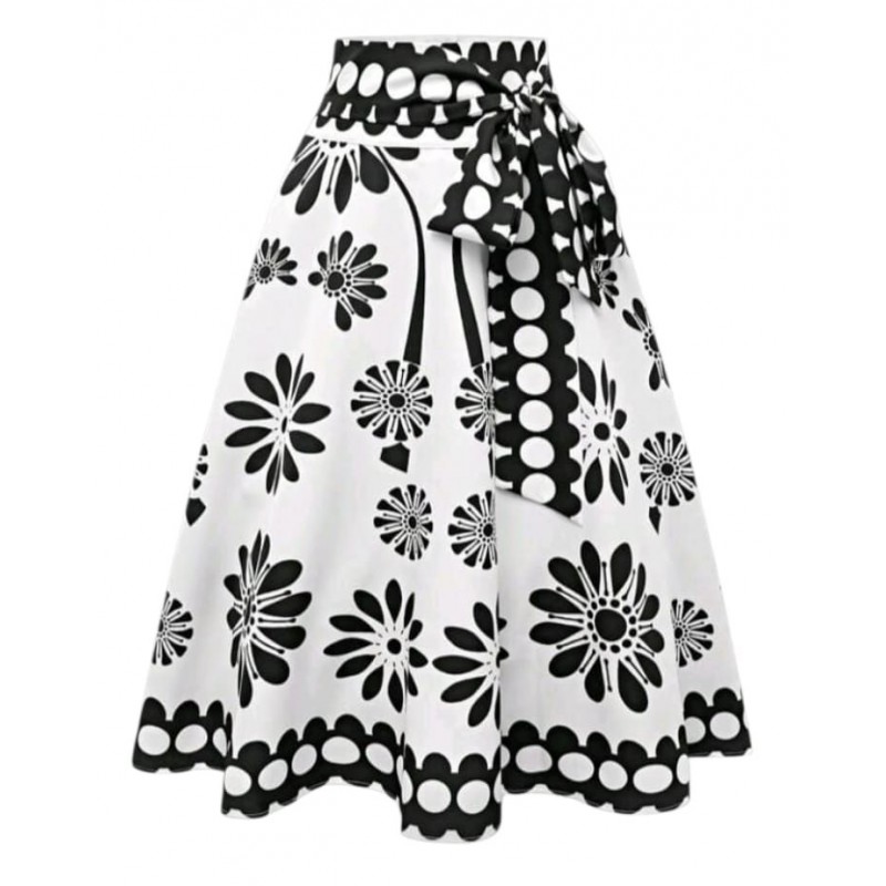 Falda vintage blanca con estampado original negro