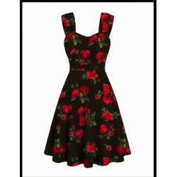 Vestido vintage negro con rosas rojas