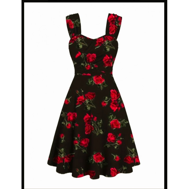 Vestido vintage negro con rosas rojas