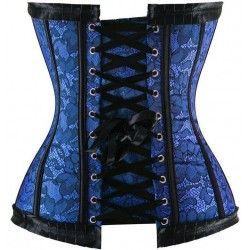 Corset azul con ribeteado, varillas y lazo en negro