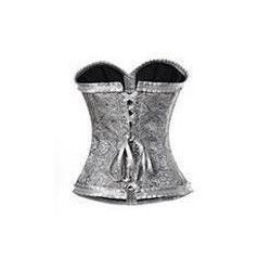 Corset en satén estampado gris plata, con ribeteado y lazo