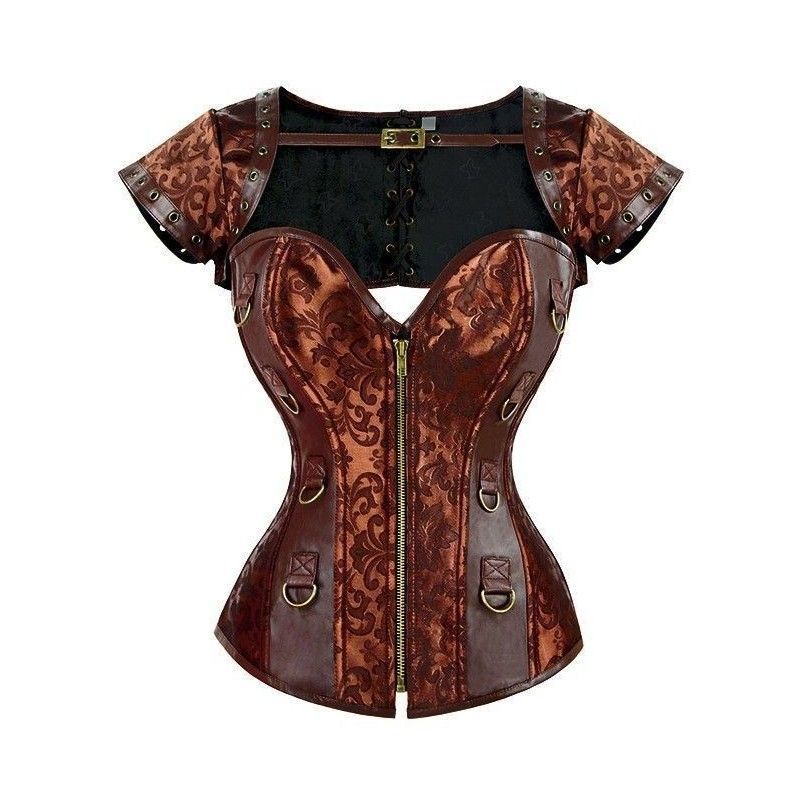Corset steampunk marrón con manguitas extraibles