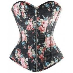 Corset black denim with floral motifs and pinion