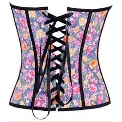 Corset denim estampado con varillas y ribetes en negro
