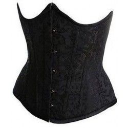 Corset bajo pecho en satén brocado negro con varillas de acero