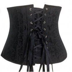 Corset bajo pecho en satén brocado negro con varillas de acero