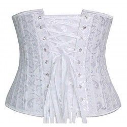 Corset bajo pecho en satén brocado blanco con 24 varillas de acero