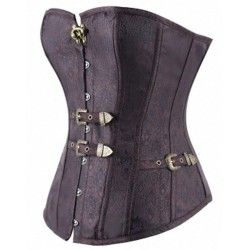 Corset retro steampunk marrón con hebillas y dibujo floral