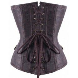 Corset retro steampunk marrón con hebillas y dibujo floral