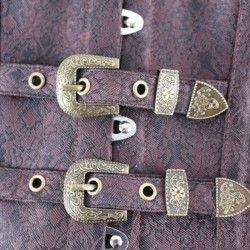 Corset retro steampunk marrón con hebillas y dibujo floral