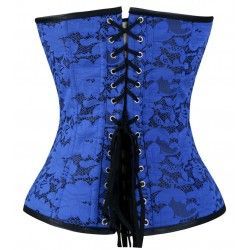 Corset brocado azul con cierre de candado y varillas de acero