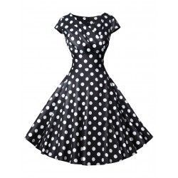Vestido vintage negro con lunares blancos