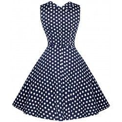 Vestido vintage sin mangas azul con estampado de lunares blancos