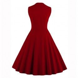 Vestido vintage rojo y blanco con estampado floral negro y botones de adorno