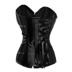 Corset negro satén y polipiel con hebillas y cremallera