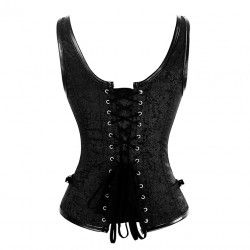 Corset black steampunk vest with buckles and steel rods