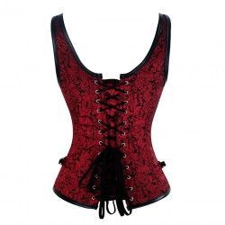 Red steampunk corset with buckles and steel rods