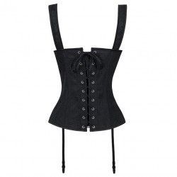 Corset negro con cierre frontal de lazada y cremallera
