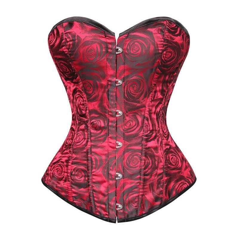 Corset rojo con dibujo floral negro