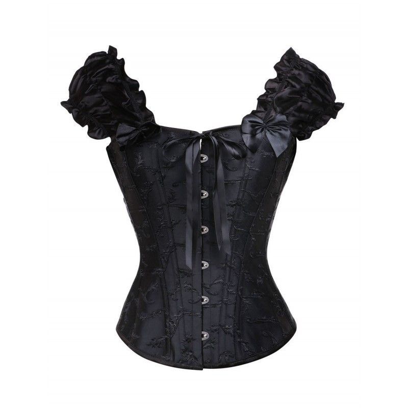 Corset negro brocado con manguitas