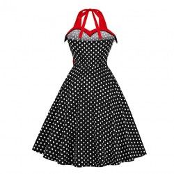 Retro halter polka dots bowknot detail backless high waist vintage dress