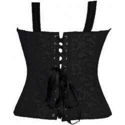 Corset con tirantes en satén negro con brocado floral