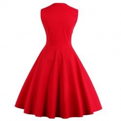 Vestido vintage rojo y blanco con estampado floral negro y botones de adorno