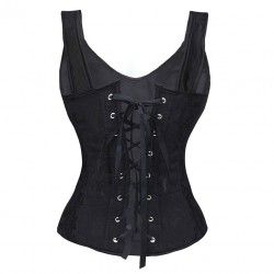 Corset con tirantes en tejido de brocado negro