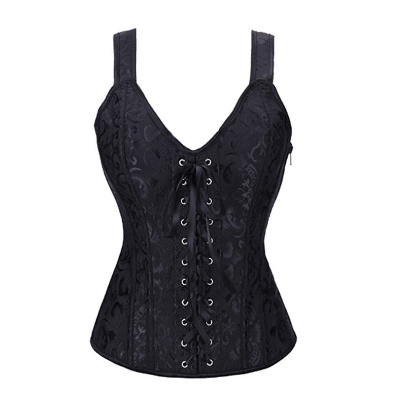 Corset con tirantes en tejido de brocado negro