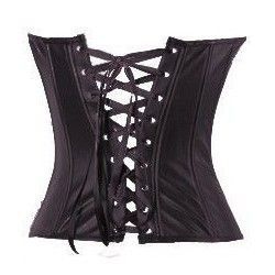Corset negro en polipiel con cierres metálicos